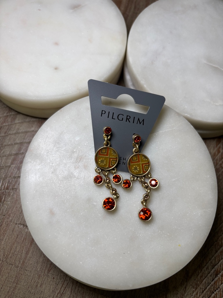 214 Pilgrim Gold And Orange Dangle Earrings 10$